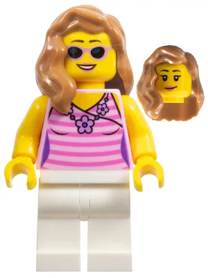 Dark Pink Striped Top, White Legs, Medium Nougat Female Hair over Shoulder