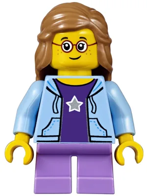 Child - Girl, Bright Light Blue Hoodie, Medium Lavender Short Legs, Medium Nougat Female Hair Mid-Length, Glasses, Freckles