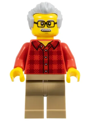 Grandfather - Red Plaid Flannel Shirt, Dark Tan Legs, Light Bluish Gray Hair