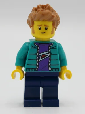 Male with Purple Shirt, Dark Turquoise Jacket, Dark Blue Legs and Medium Nougat Hair
