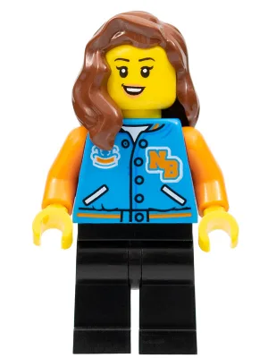 Female with Sports Jacket, Black Legs, Reddish Brown Hair