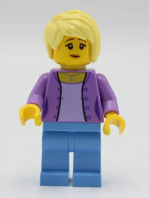 Female with Medium Lavender Jacket, Medium Blue Legs, Bright Light Yellow Hair