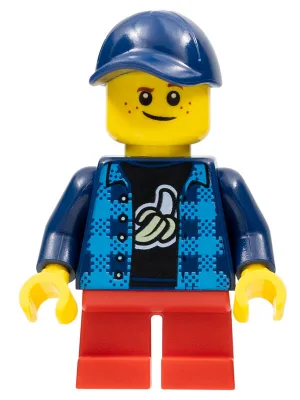 Boy - Dark Blue Banana Shirt, Red Short Legs, Crooked Dark Blue Cap