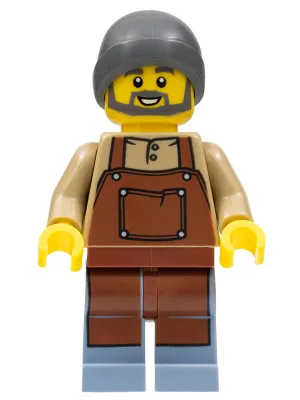 Barista - Male, Reddish Brown Apron, Dark Bluish Gray Beanie