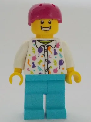 Man - White Party Shirt, Medium Azure Legs, Magenta Helmet