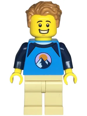 Wheelchair User - Male, Dark Azure and Dark Blue Shirt with Mountains, Tan Legs, Medium Nougat Tousled Hair