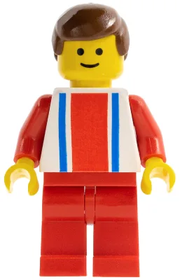 Vertical Lines Red & Blue - Red Arms - Red Legs, Brown Male Hair