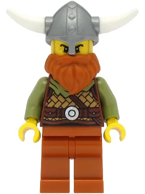 Viking Warrior - Male, Medium Nougat Leather Armor, Dark Orange Beard and Legs, Flat Silver Helmet