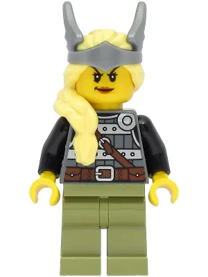 Viking Warrior - Female, Dark Bluish Gray and Silver Armor, Olive Green Legs, Bright Light Yellow Hair with Winged Tiara