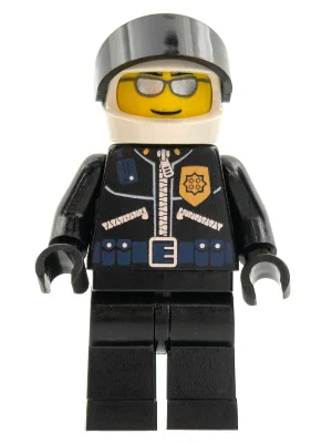 Polizei – Hubschrauberpilot von World City, schwarze Jacke mit Reißverschluss und Abzeichen