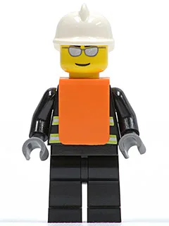 Fire - Reflective Stripes, Black Legs, White Fire Helmet, Silver Sunglasses, Orange Vest