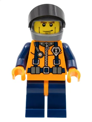 Coast Guard World City – Orangefarbener Torso mit Riemen, dunkelblaugrauer Helm, schwarzes Visier