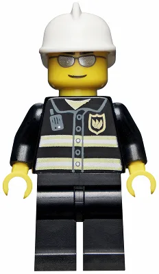 Fire - Reflective Stripes, Black Legs, White Fire Helmet, Silver Sunglasses