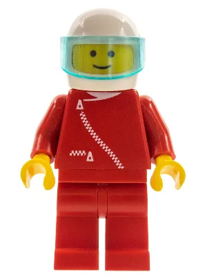 Veste à fermeture éclair - Rouge, jambes rouges, casque blanc, visière bleu clair translucide