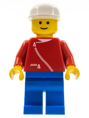 Veste à fermeture éclair - Rouge, jambes bleues, casquette blanche