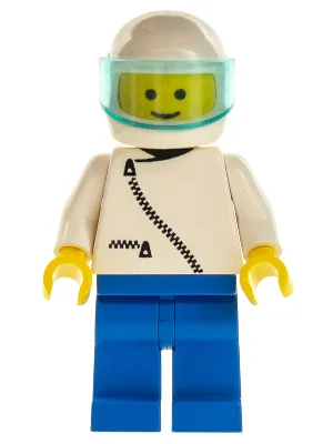 Jacket with Zipper - White, Blue Legs, White Helmet, Trans-Light Blue Visor
