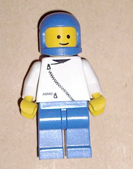 Jacke mit Reißverschluss – Weiß, blaue Beine, blauer klassischer Helm