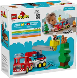 Feuerwehrwagen mit Schlauch und Feuerwehrmann