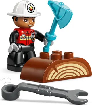 Feuerwehrwagen mit Schlauch und Feuerwehrmann