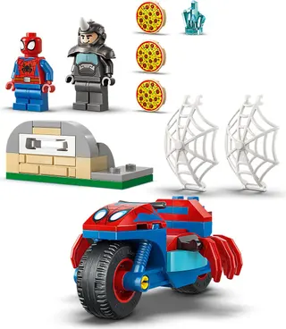 Spidey auf seinem Motorrad gegen Rhino