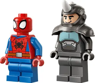 Spidey auf seinem Motorrad gegen Rhino