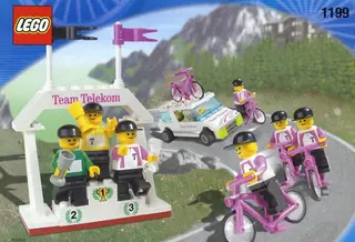 Telekom-Rennradfahrer und Siegerpodest