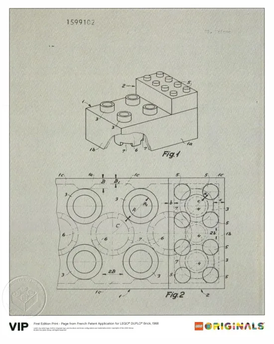 Première page de la demande de brevet français pour la brique LEGO DUPLO, 1968