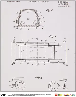 Limited Edition Print – Page from German Patent Application for LEGO Toy Car, 1963