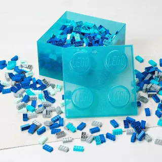 Boîte de rangement transparente bleu clair en forme de brique
