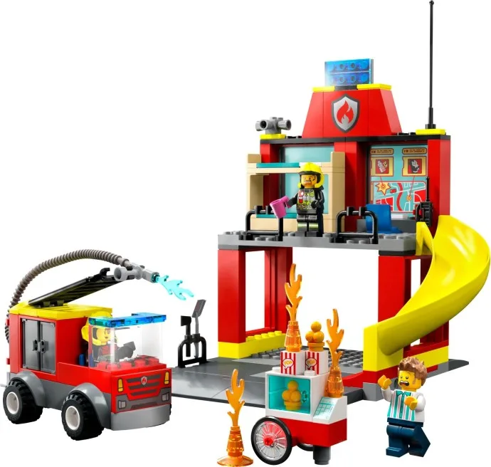 Feuerwache und Feuerwehrwagen