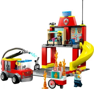 Feuerwache und Feuerwehrwagen