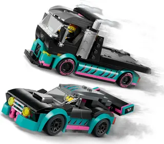 Raceauto en autotransporter