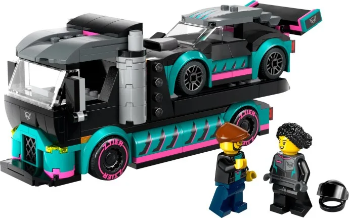 Raceauto en autotransporter