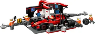 F1 pitstop en pitcrew met Ferrari-auto
