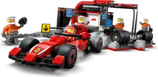 F1 pitstop en pitcrew met Ferrari-auto