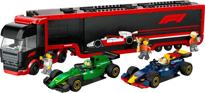 F1-Truck mit RB20- und AMR24-F1-Autos