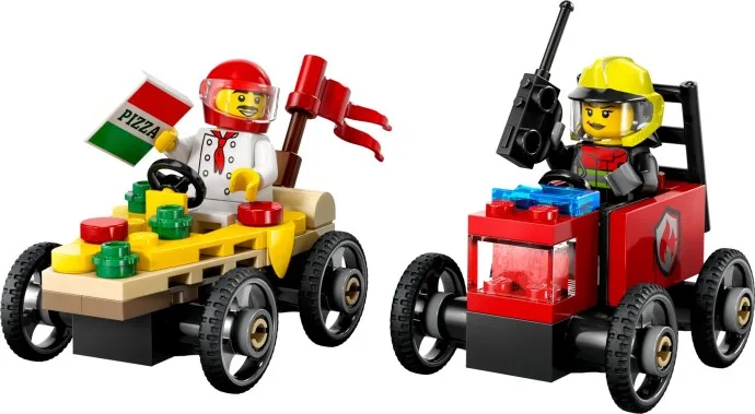 Pack de voitures de course Pizza contre Camion de pompiers