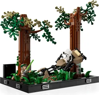 Diorama van een speederachtervolging op Endor