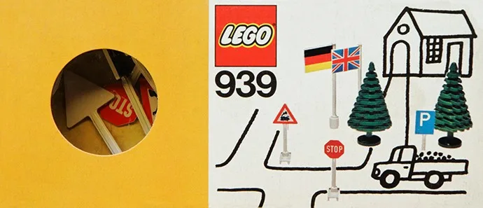 Flaggen, Bäume und Verkehrsschilder
